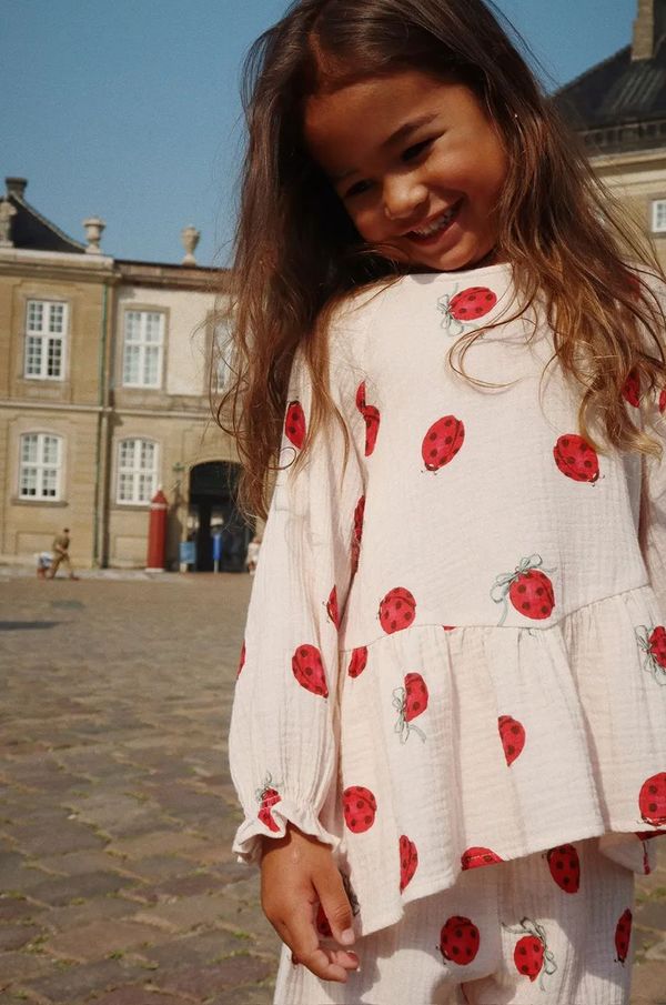 Konges Sløjd Otroška bombažna majica Konges Sløjd COCO LADYBUG BLOUSE GOTS bež barva, KS102212