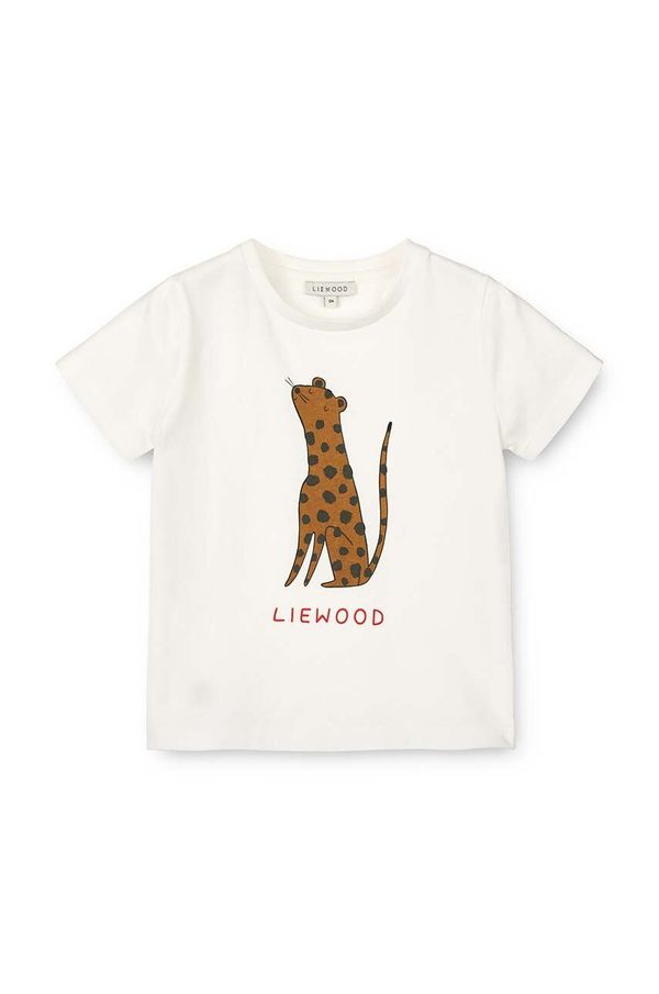 Liewood Otroška bombažna majica Liewood Apia Baby Placement Shortsleeve T-shirt bež barva