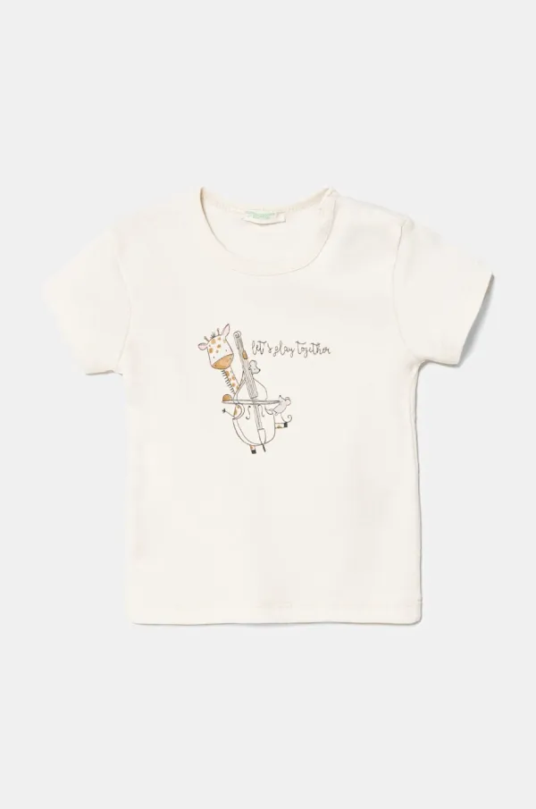 United Colors of Benetton Otroška bombažna majica United Colors of Benetton bež barva, 3I9WA1065