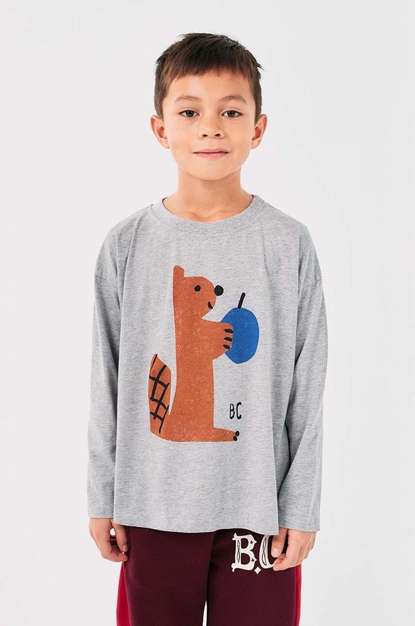 Bobo Choses Otroška bombažna majica z dolgimi rokavi Bobo Choses Hungry Squirrel siva barva, 224AC018