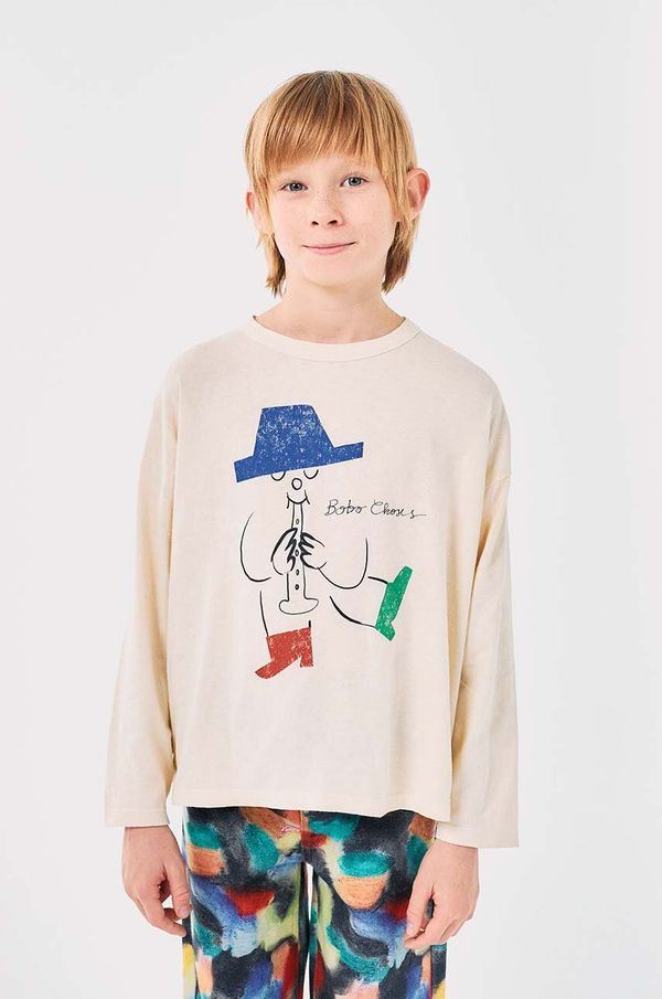 Bobo Choses Otroška bombažna majica z dolgimi rokavi Bobo Choses Magic Flute bež barva, 224AC012