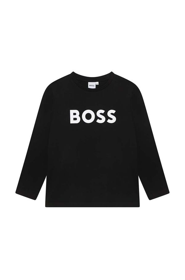 BOSS Otroška bombažna majica z dolgimi rokavi BOSS črna barva