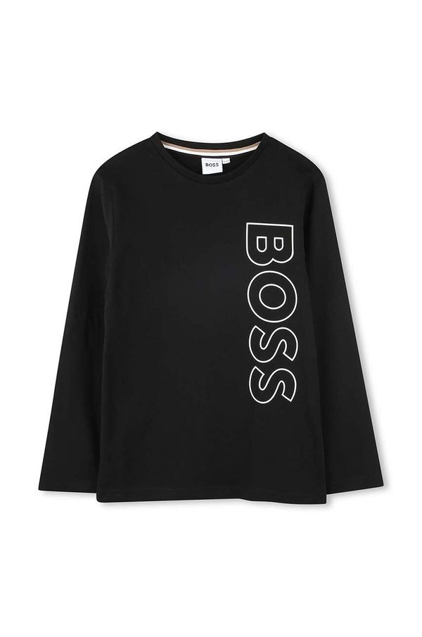 Boss Otroška bombažna majica z dolgimi rokavi BOSS črna barva, J51208