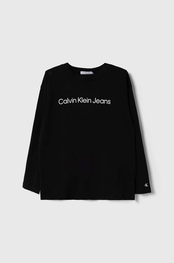 Calvin Klein Jeans Otroška bombažna majica z dolgimi rokavi Calvin Klein Jeans črna barva