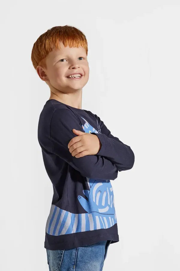 Coccodrillo Otroška bombažna majica z dolgimi rokavi Coccodrillo mornarsko modra barva, LICENCE BOY KOCIA SZAJKA
