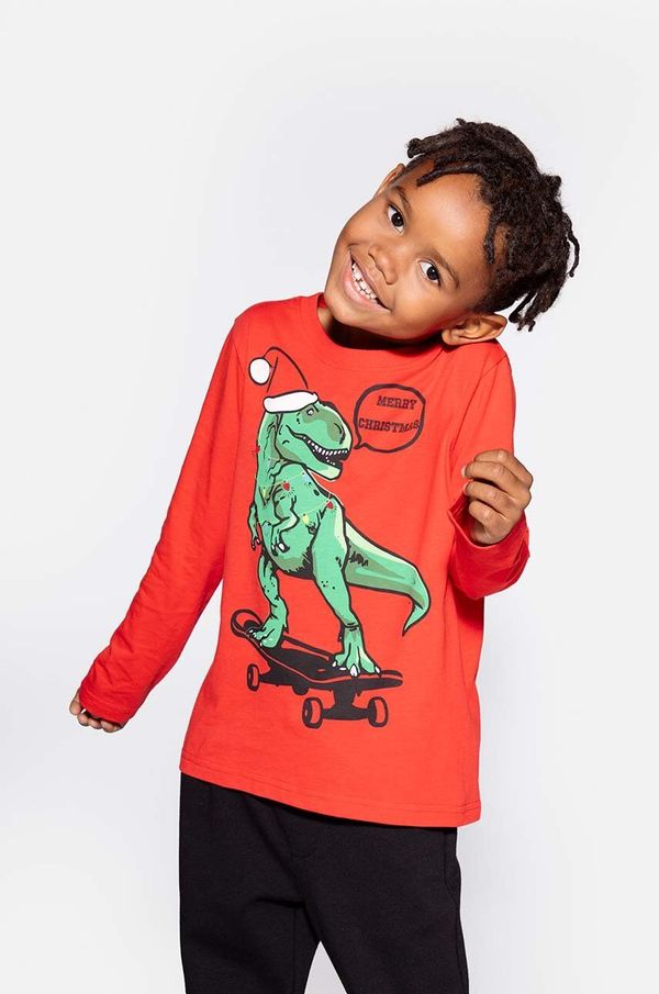 Coccodrillo Otroška bombažna majica z dolgimi rokavi Coccodrillo rdeča barva