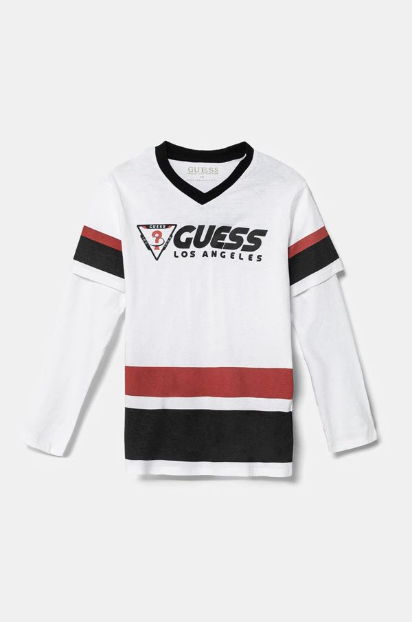 Guess Otroška bombažna majica z dolgimi rokavi Guess bela barva, L5RI10 K8HM4
