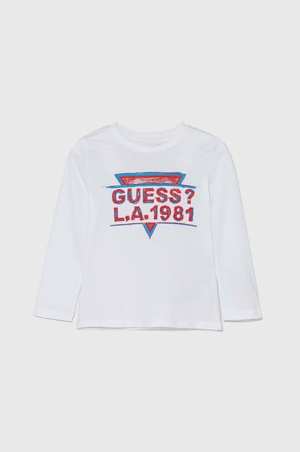 Guess Otroška bombažna majica z dolgimi rokavi Guess bela barva, N4YI16 K8HM4
