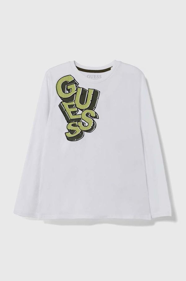 Guess Otroška bombažna majica z dolgimi rokavi Guess bela barva