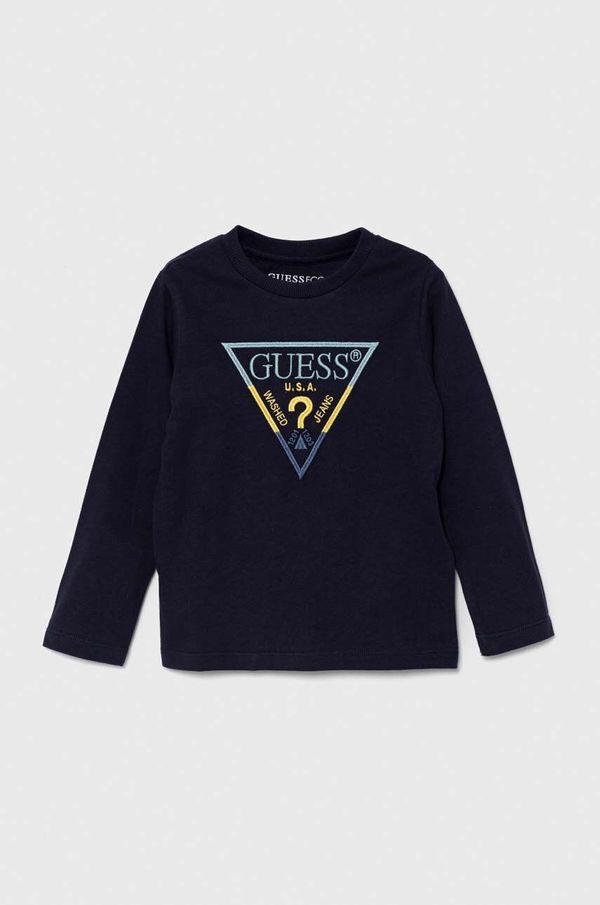 Guess Otroška bombažna majica z dolgimi rokavi Guess mornarsko modra barva, N4YI36 K8HM4