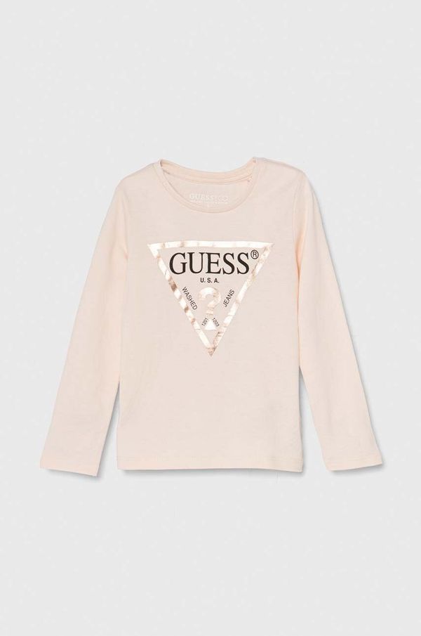 Guess Otroška bombažna majica z dolgimi rokavi Guess oranžna barva