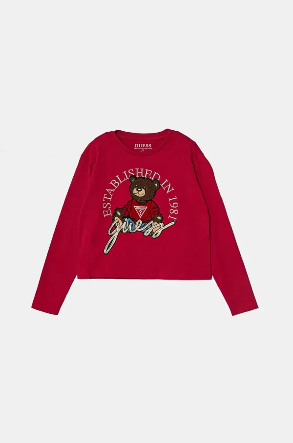 Guess Otroška bombažna majica z dolgimi rokavi Guess roza barva, J4BI10 I3Z14