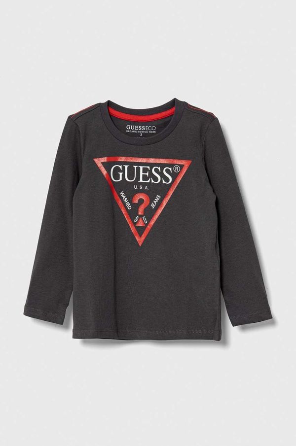 Guess Otroška bombažna majica z dolgimi rokavi Guess siva barva