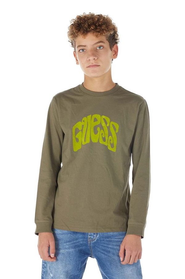 Guess Otroška bombažna majica z dolgimi rokavi Guess zelena barva