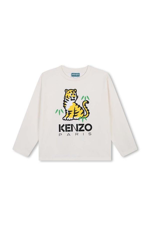 Kenzo kids Otroška bombažna majica z dolgimi rokavi Kenzo Kids bež barva, K60740