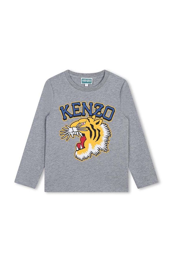 Kenzo kids Otroška bombažna majica z dolgimi rokavi Kenzo Kids siva barva, K60766