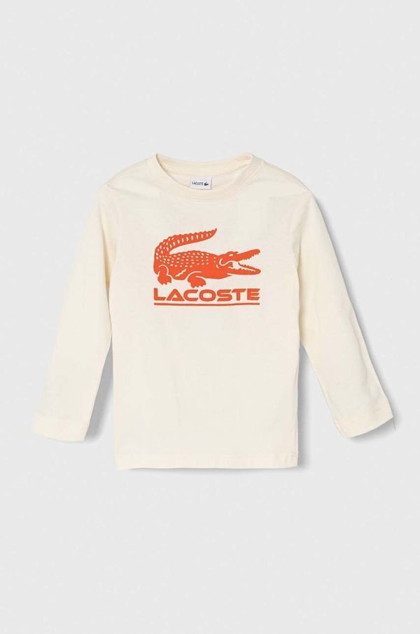 Lacoste Otroška bombažna majica z dolgimi rokavi Lacoste bež barva