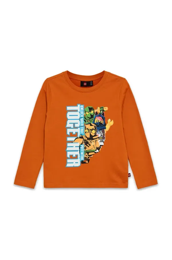 Lego Otroška bombažna majica z dolgimi rokavi Lego LWTANO 702 oranžna barva, 12011344