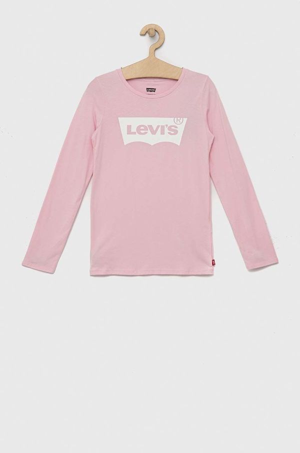 Levi's Otroška bombažna majica z dolgimi rokavi Levi's roza barva