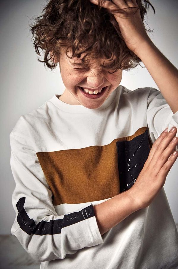 Mayoral Otroška bombažna majica z dolgimi rokavi Mayoral bež barva, 7084