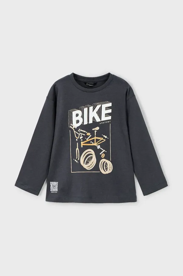 Mayoral Otroška bombažna majica z dolgimi rokavi Mayoral črna barva, 3051