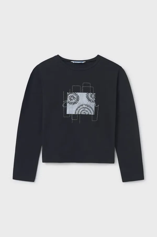 Mayoral Otroška bombažna majica z dolgimi rokavi Mayoral črna barva, 6031