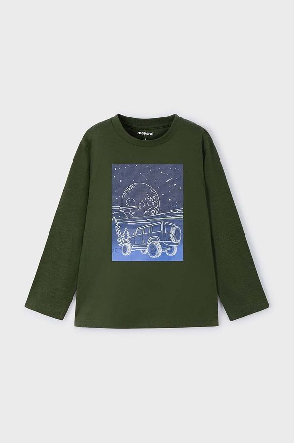 Mayoral Otroška bombažna majica z dolgimi rokavi Mayoral zelena barva, 4057