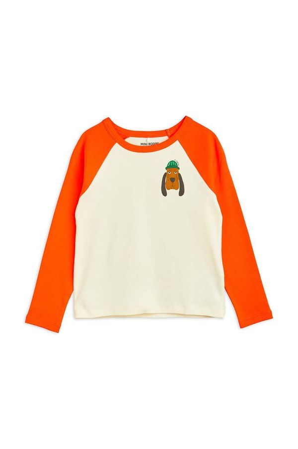 Mini Rodini Otroška bombažna majica z dolgimi rokavi Mini Rodini bež barva
