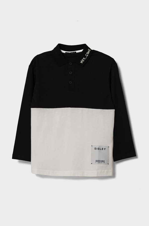 Sisley Otroška bombažna majica z dolgimi rokavi Sisley črna barva