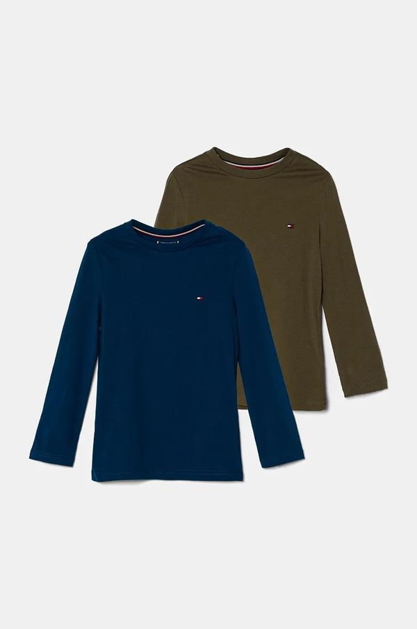 Tommy Hilfiger Otroška bombažna majica z dolgimi rokavi Tommy Hilfiger 2-pack zelena barva, UB0UB00309