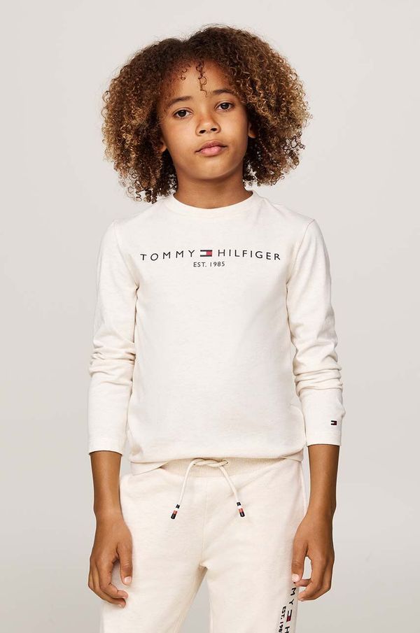 Tommy Hilfiger Otroška bombažna majica z dolgimi rokavi Tommy Hilfiger bež barva, KS0KS00202