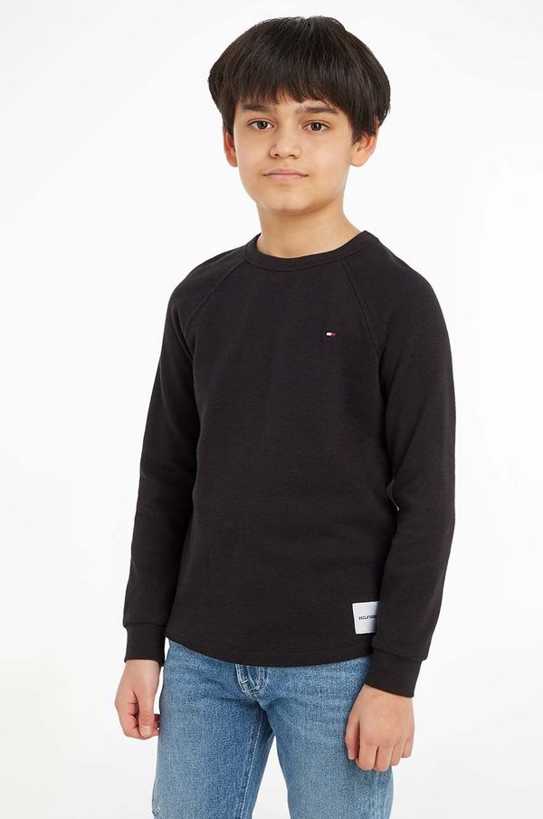 Tommy Hilfiger Otroška bombažna majica z dolgimi rokavi Tommy Hilfiger črna barva