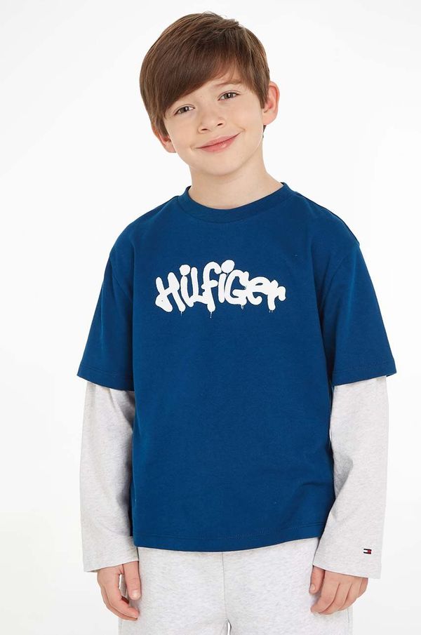 Tommy Hilfiger Otroška bombažna majica z dolgimi rokavi Tommy Hilfiger mornarsko modra barva
