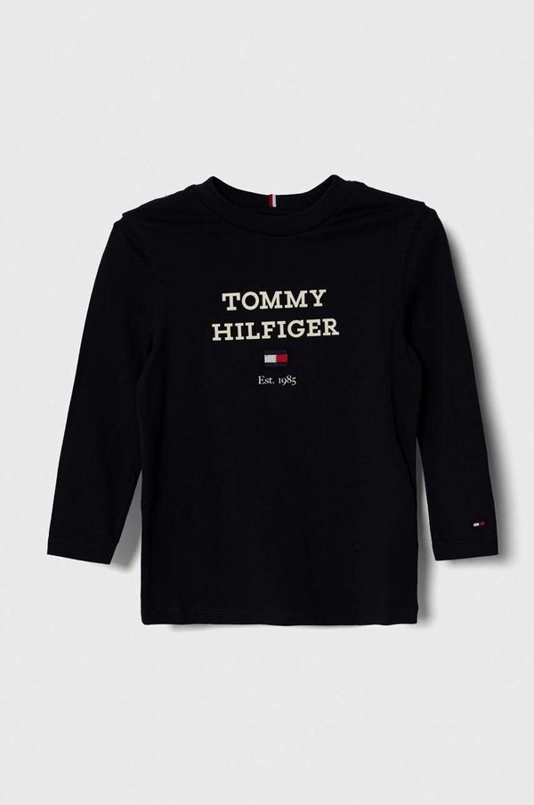 Tommy Hilfiger Otroška bombažna majica z dolgimi rokavi Tommy Hilfiger mornarsko modra barva