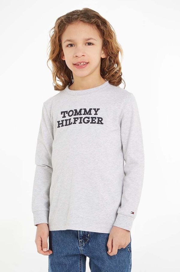 Tommy Hilfiger Otroška bombažna majica z dolgimi rokavi Tommy Hilfiger siva barva