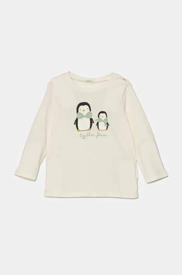 United Colors of Benetton Otroška bombažna majica z dolgimi rokavi United Colors of Benetton bež barva, 3ATNA105F