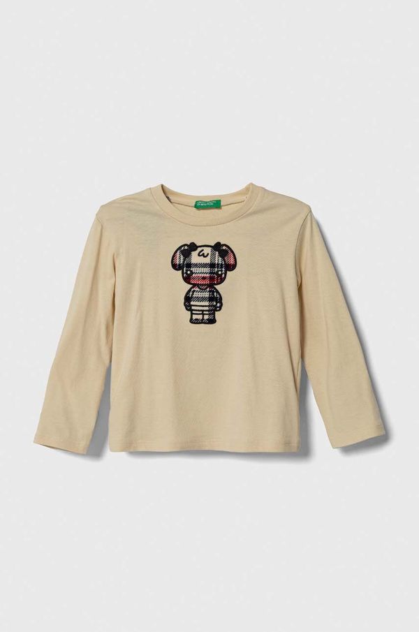 United Colors of Benetton Otroška bombažna majica z dolgimi rokavi United Colors of Benetton bež barva