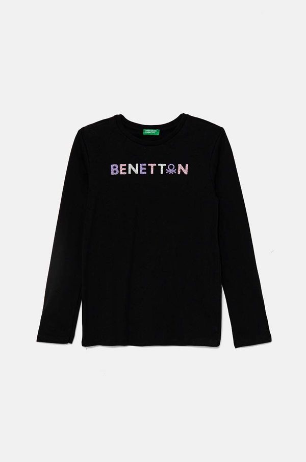 United Colors of Benetton Otroška bombažna majica z dolgimi rokavi United Colors of Benetton črna barva, 3I9WC10JR