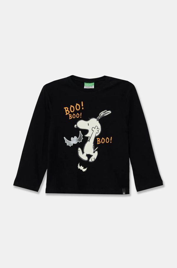 United Colors of Benetton Otroška bombažna majica z dolgimi rokavi United Colors of Benetton črna barva, 3VR5G10J9