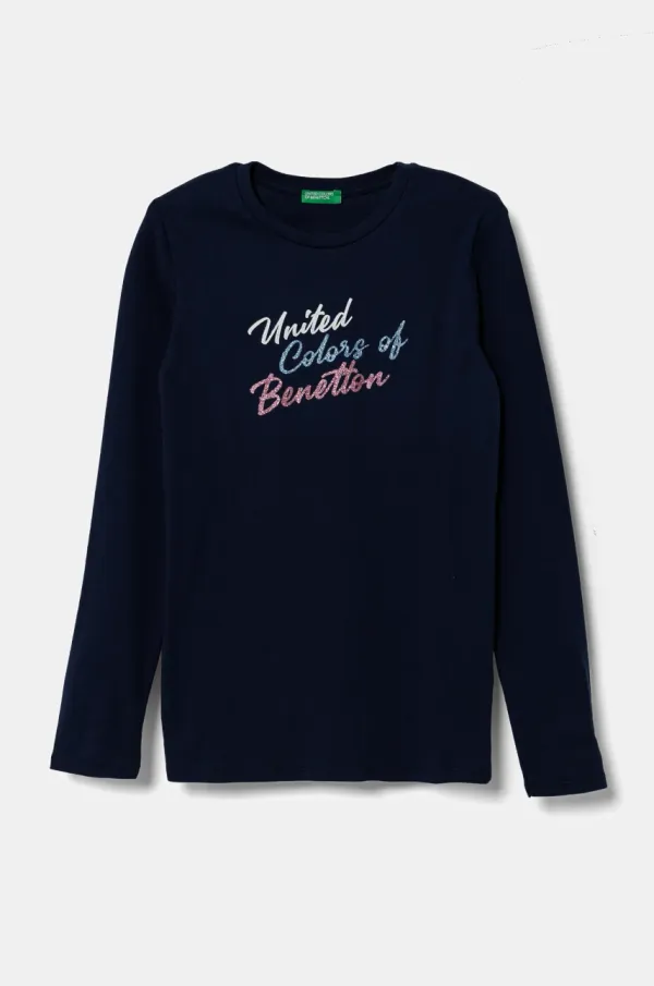 United Colors of Benetton Otroška bombažna majica z dolgimi rokavi United Colors of Benetton mornarsko modra barva, 3I9WC10MY