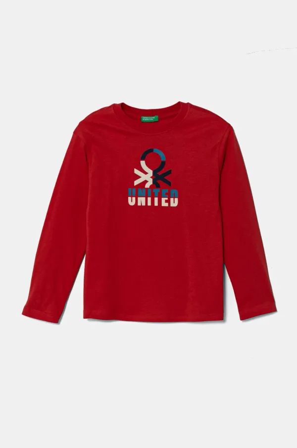 United Colors of Benetton Otroška bombažna majica z dolgimi rokavi United Colors of Benetton rdeča barva, 3I1XC10N5