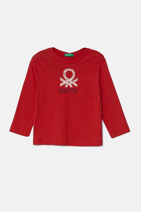 United Colors of Benetton Otroška bombažna majica z dolgimi rokavi United Colors of Benetton rdeča barva, 3I1XG10HS