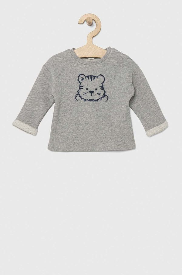 United Colors of Benetton Otroška bombažna majica z dolgimi rokavi United Colors of Benetton siva barva