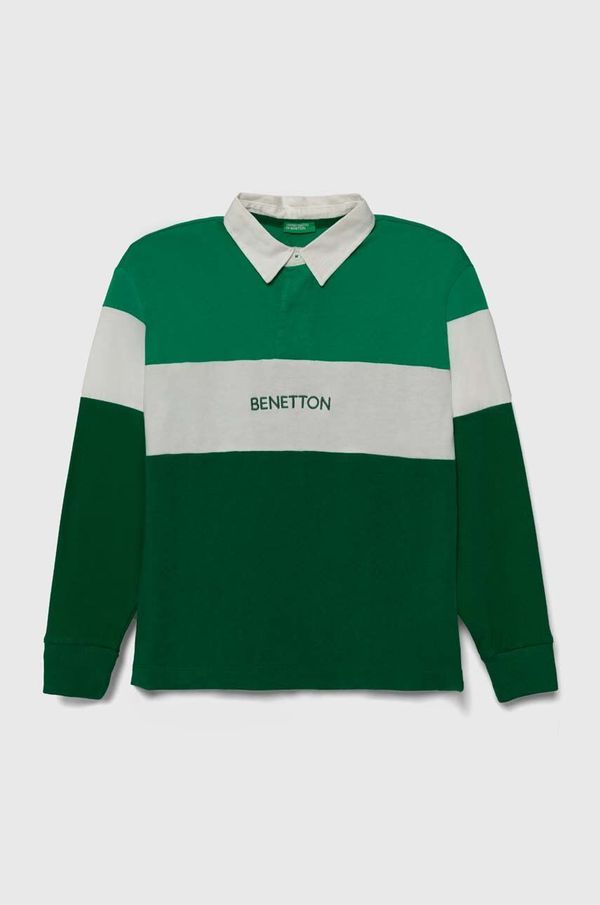United Colors of Benetton Otroška bombažna majica z dolgimi rokavi United Colors of Benetton zelena barva