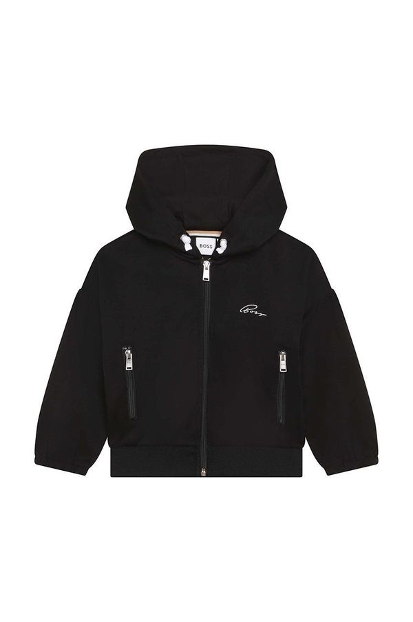 Boss Otroška bombažna mikica BOSS črna barva,