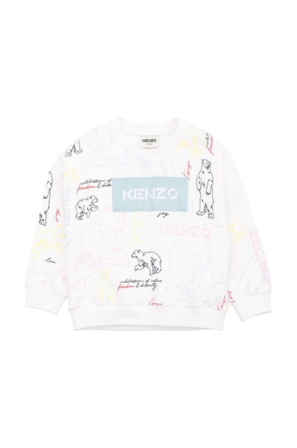 Kenzo kids Otroška bombažna mikica Kenzo Kids bela barva,