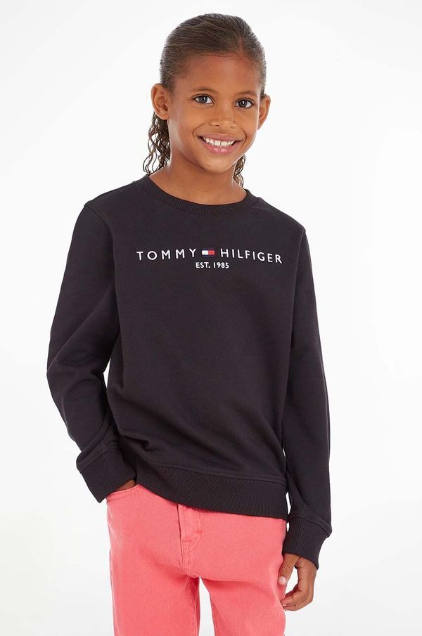 Tommy Hilfiger Otroška bombažna mikica Tommy Hilfiger črna barva,