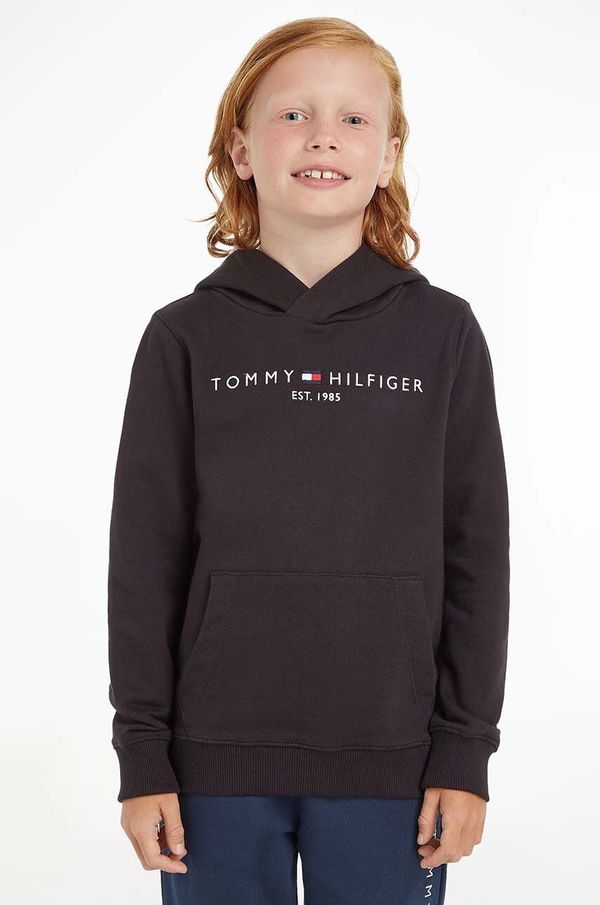 Tommy Hilfiger Otroška bombažna mikica Tommy Hilfiger črna barva,