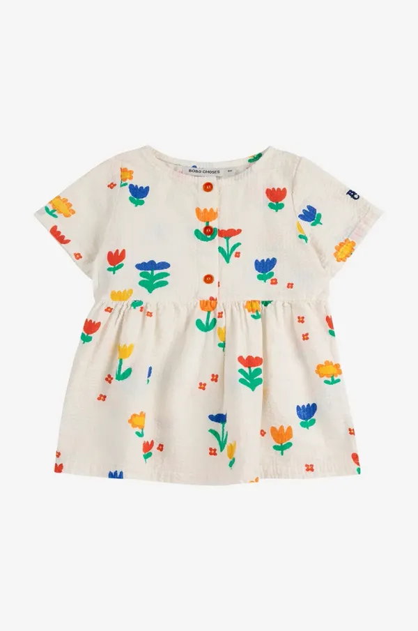 Bobo Choses Otroška bombažna obleka Bobo Choses Garden Party bela barva, 125AB082