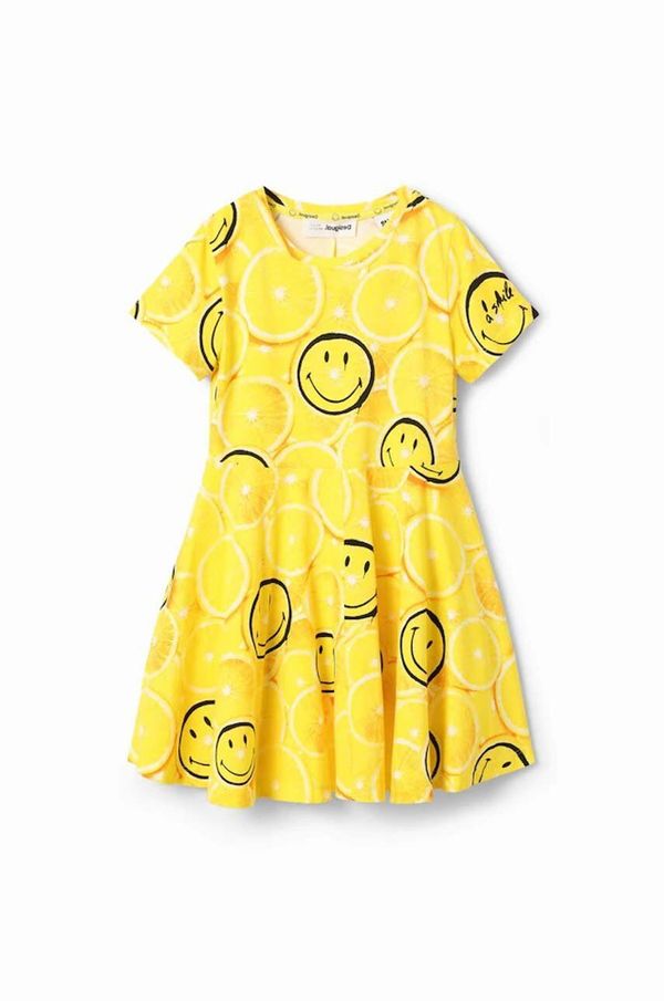 Desigual Otroška bombažna obleka Desigual rumena barva